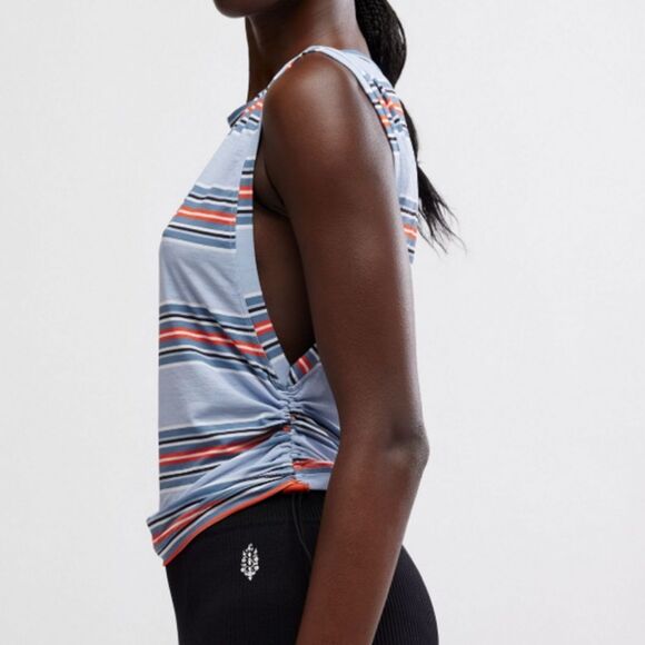 NWT Free People Tempo Mode Striped Sleeveless Muscle Tee Ruched Breathable - Picture 2 of 13